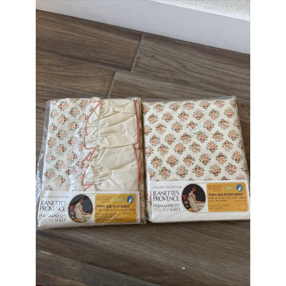 Sears Gallery Collection Jeanette's Provence Perma Prest Twin Flat&Fitted Sheets